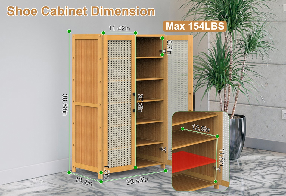 5-Tier Shoe Cabinet with Bamboo Shoe Rack Entryway Shoe Organizer