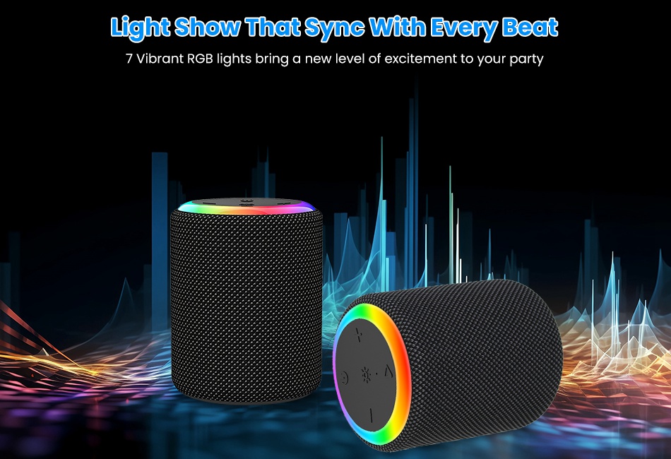 Portable Wireless Speaker w/7 RGB Lights Powerful Crystal Clear