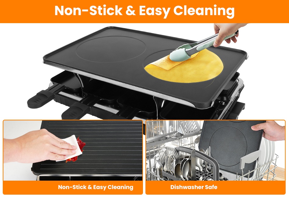 Indoor Grill BBQ Grill Non-Stick Griddle Electric Grill Raclette Grill w/ 8 Pans