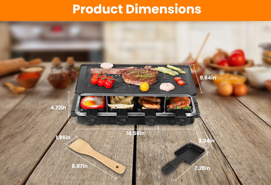 Indoor Grill BBQ Grill Non-Stick Griddle Electric Grill Raclette Grill w/ 8 Pans
