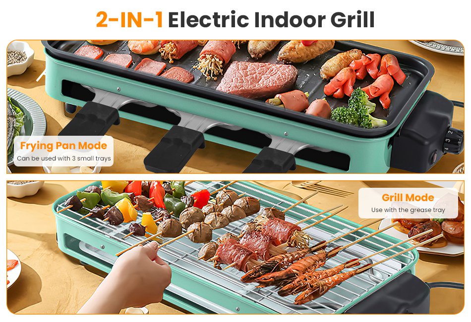 1500W Electric Indoor Grill  in1 Electric BBQ Gill w/ Grill Net Removable Plate