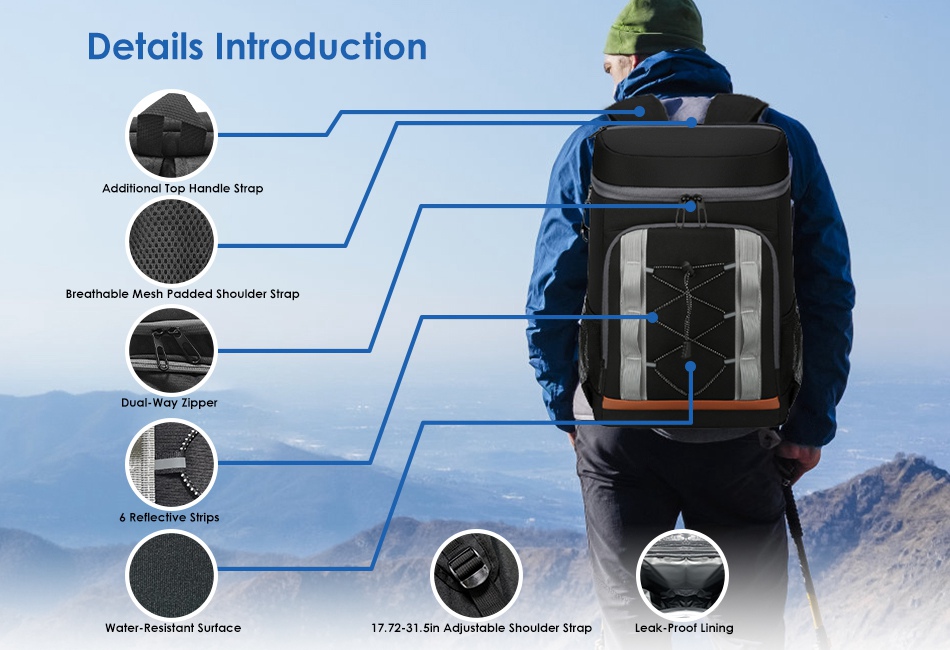 Leakproof Cooler Backpack w/ 36 Can Storage 25L Perfect for  display picture 2