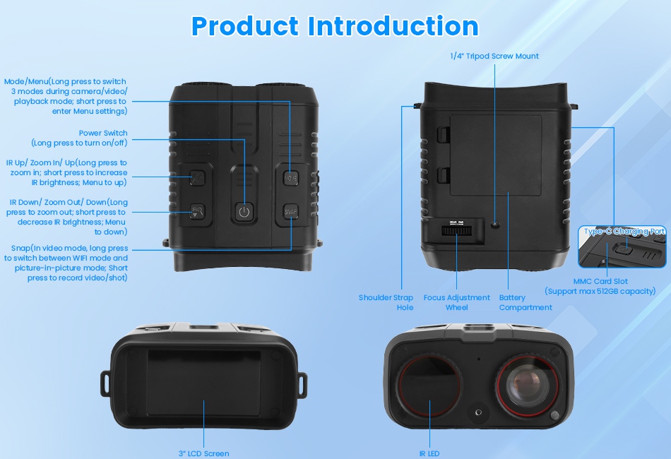 4K Night Vision Goggles - Digital Night Vision Binoculars With 10X Zoom & 3" IPS Screen