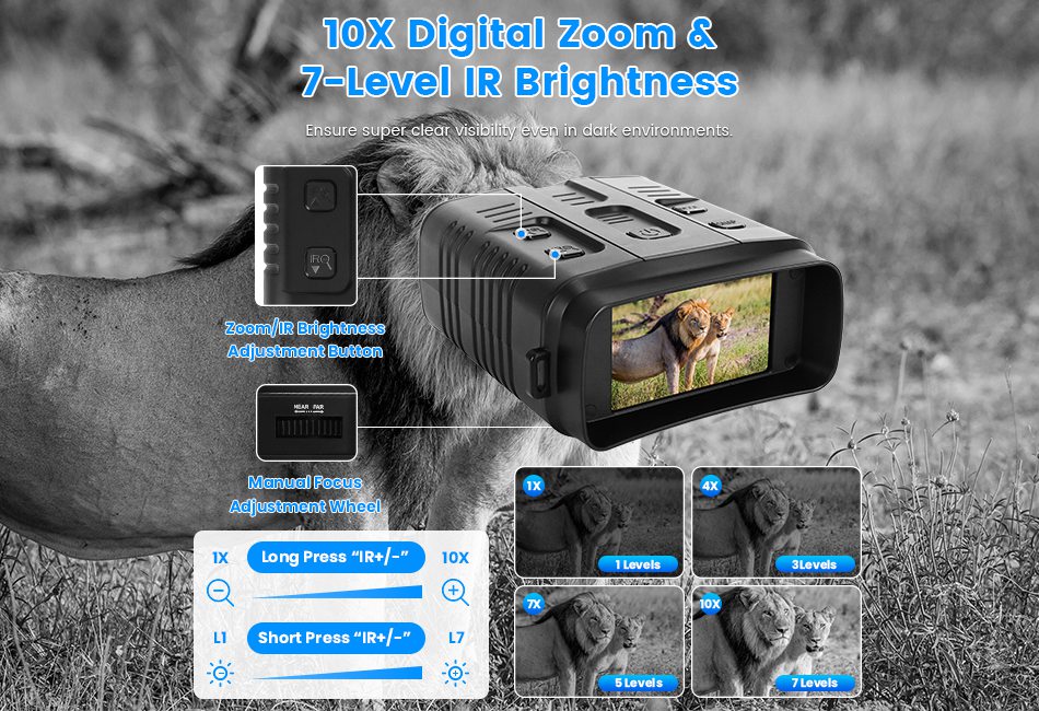 4K Night Vision Goggles - Digital Night Vision Binoculars With 10X Zoom & 3" IPS Screen