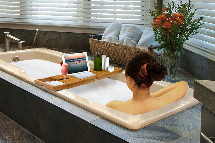 3 Layer Bath Tub Tray Table Adjustable Freestanding